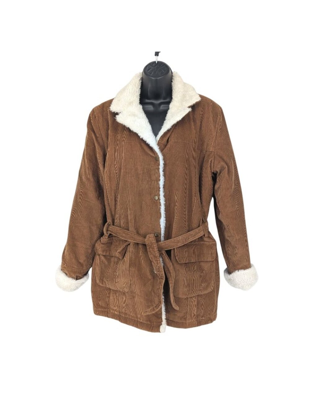 Vtg Rave Corduroy Sherpa Lined Barn Jacket Snap Front Belt Chore Western XLarge